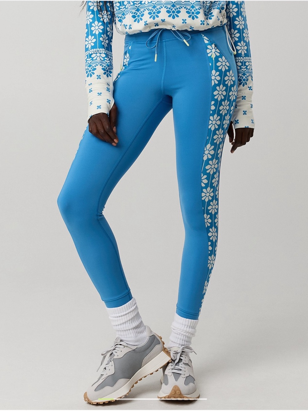 NWT Aerie Floral Side-Stripe Performance Warmup Leggings Joggers Blue Size XS